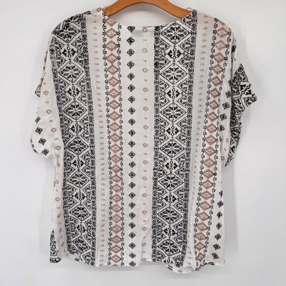 Blue Rain Womens Boho Top size medium Black White & Brown embroidered - Picture 9 of 11